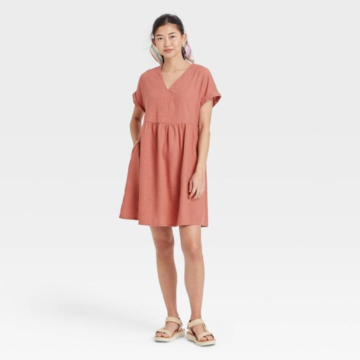 Women's Short Sleeve Shirtdress - Universal Thread Blush Pink