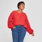 Women's Plus Size Long Sleeve Yoke Detail Blouse - Universal Thread Red
