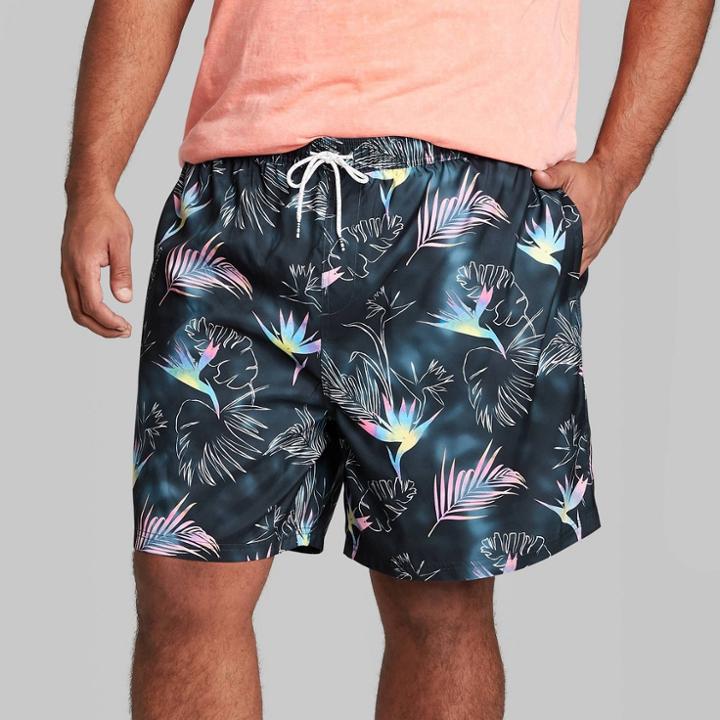 Men's Big & Tall 7 Birds Of Paradise Swim Trunks - Original Use Black