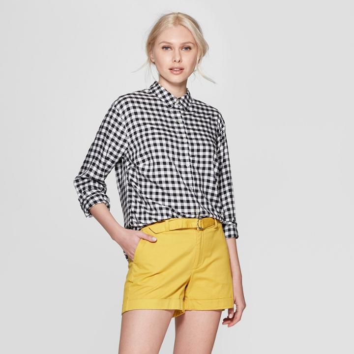 Women's Plaid Long Sleeve Any Day Shirt - A New Day Black/white
