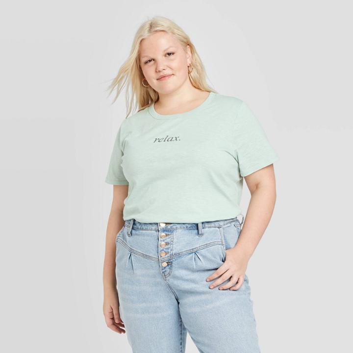 Women's Plus Size Relax Short Sleeve T-shirt - Zoe+liv (juniors') Aqua Tint 1x, Women's, Size:
