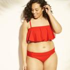 Women's Plus Size Bandeau Flounce Bikini Top - Xhilaration Red