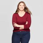 Women's Plus Size Long Sleeve Crewneck T-shirt - Ava & Viv Burgundy 1x,