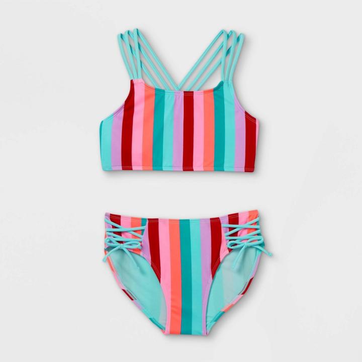 Girls' Vertical Striped Bikini Set - Art Class