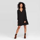 Women's Long Sleeve V-neck Woven Mini Dress - A New Day Black