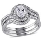 Allura 1.93 Ct. T.w. Halo Cubic Zirconia Swirl Bridal Set In Sterling Silver -