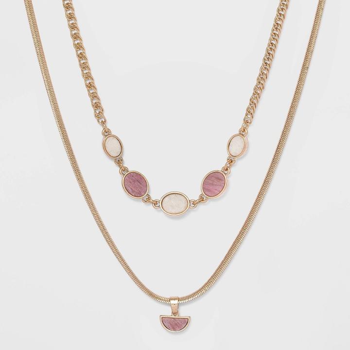 Semi-precious Rhodochrosite Layered Necklace - Universal Thread Berry Pink