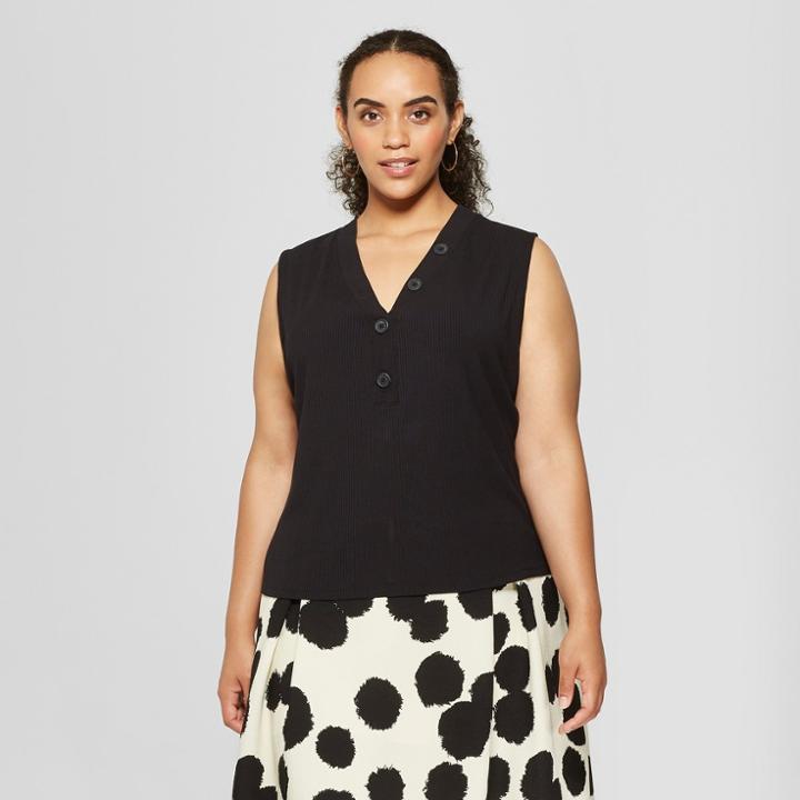 Women's Plus Size Button Detail Tank Top - Who What Wear Black