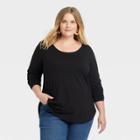 Women's Plus Size Long Sleeve Relaxed Fit Scoop Neck T-shirt - Ava & Viv Black