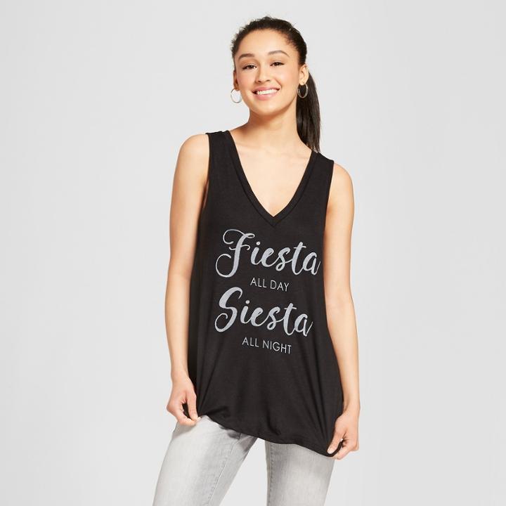 Women's Fiesta All Day Siesta All Night Graphic Tank Top - Zoe+liv Black