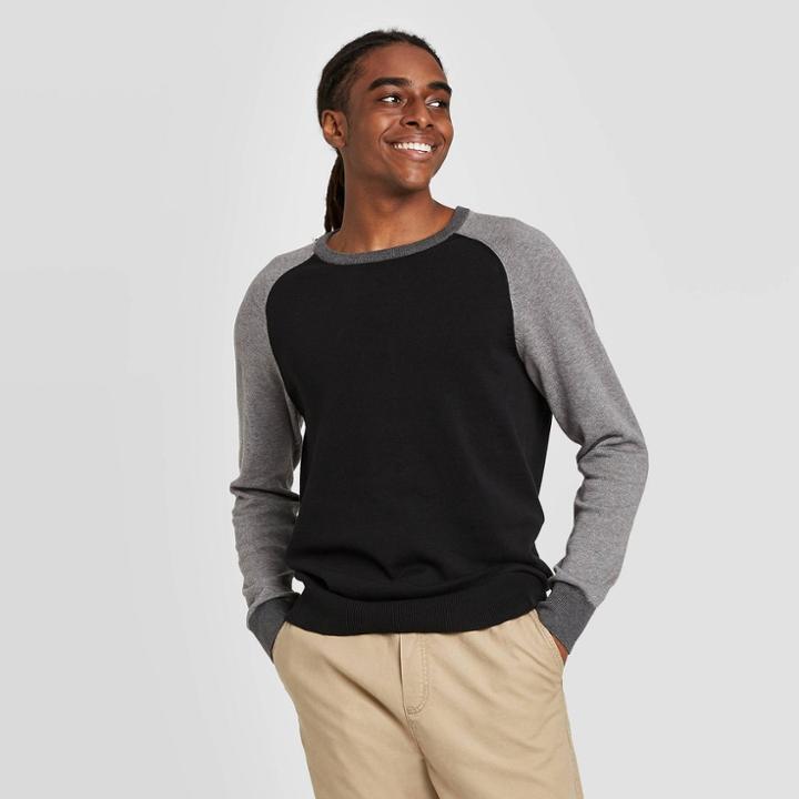 Men's Colorblock Regular Fit Crew Neck Sweater - Goodfellow & Co Black