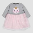 Gerber Baby Girls' Bear Tulle Dress - Gray/pink 0-3m, Girl's, Pink Gray