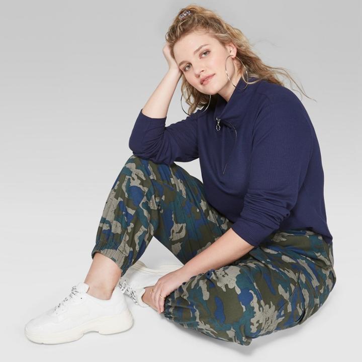 Women's Plus Size Long Sleeve Waffle Quarter Zip - Wild Fable Blue