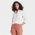 Women's Plaid Long Sleeve Button-down Shirt - Universal Thread Cream