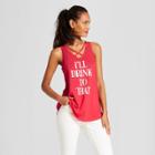 Women's I'll Drink To That Criss-cross Graphic Tank Top - Grayson Threads Red