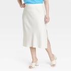 Women's Plus Size Midi A-line Slip Skirt - A New Day Cream