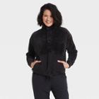 Women's Snap Front Cozy Sherpa Pullover Sweatshirt - All In Motion Black