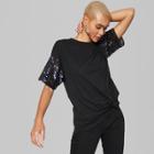 Women's Oversized Sequin Short Sleeve T-shirt - Wild Fable Black