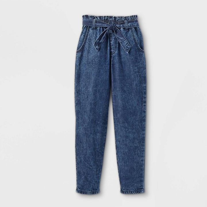 Girls' Pull-on Tie-waist Jeans - Cat & Jack Dark Wash