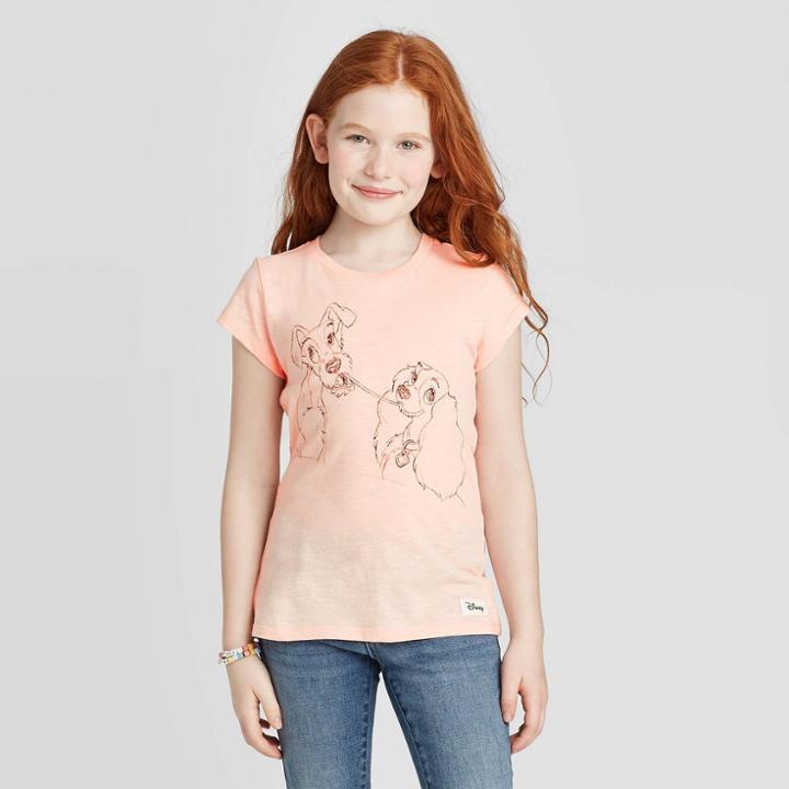 Disney Girls' Lady And The Tramp T-shirt - Blush Pink