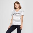 Women's Short Sleeve J'adore Striped Graphic T-shirt - Grayson Threads (juniors') Black/white