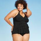 Women's Ruffle Halter Tankini - Aqua Green Black 20w,