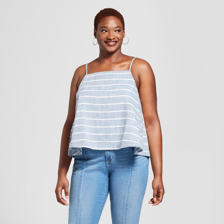 Women's Plus Size Striped Tulip Back Tank - Universal Thread Blue X
