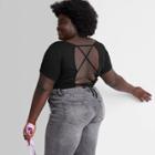 Women's Plus Size Short Sleeve Lace-up Back Baby T-shirt - Wild Fable Black