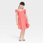Girls' Gauze Flutter Sleeve Dress - Cat & Jack Coral
