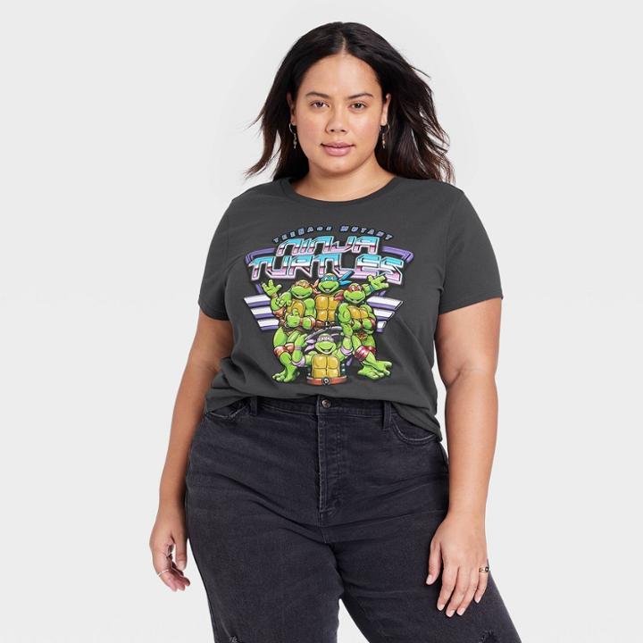 Women's Teenage Mutant Ninja Turtles Plus Size Boyfriend Short Sleeve Graphic T-shirt - Black