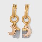 Semi-precious Dyed Angelite And Moon Charm Hoop Stud Earrings - Universal Thread Worn Gold