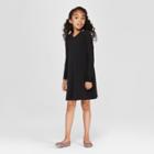 Girls' Long Sleeve Cold Clavicle A Line Dress - Art Class Black