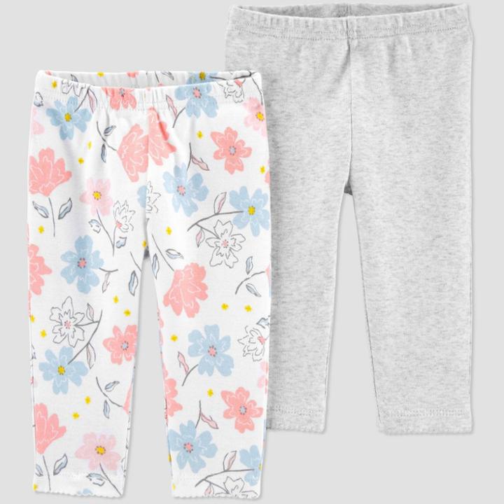 Baby Girls' 2pk Floral Leggings - Just One You Made By Carter's Cream Preemie, Girl's, White