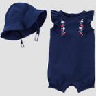 Baby Girls' Floral Romper With Hat - Just One You Made By Carter's Navy Newborn, Blue