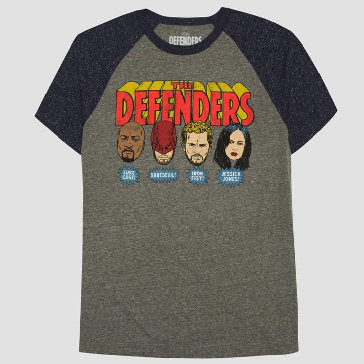 Men's Marvel Short Sleeve Defenders Heads Raglan T-shirt - Fancy Heather