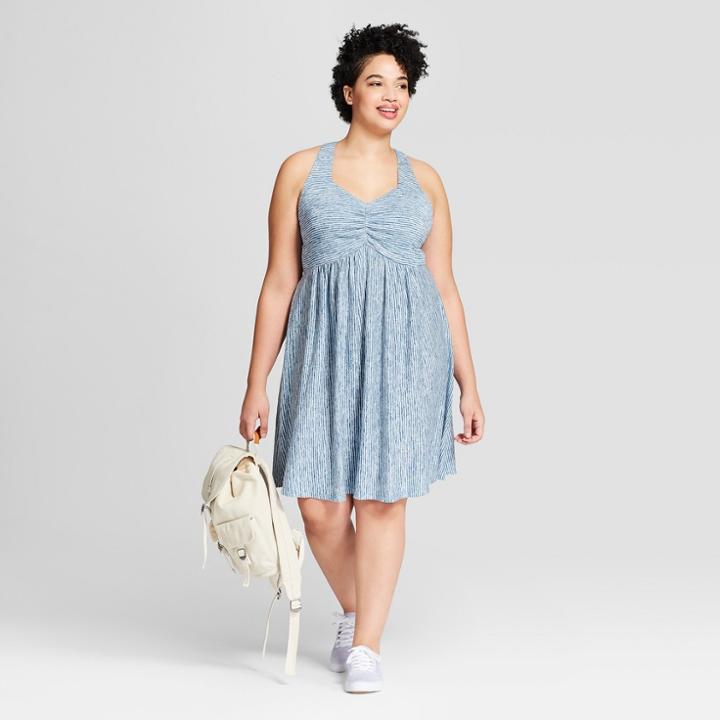 Women's Plus Size Striped Knit Cross Back Dress - Universal Thread Blue