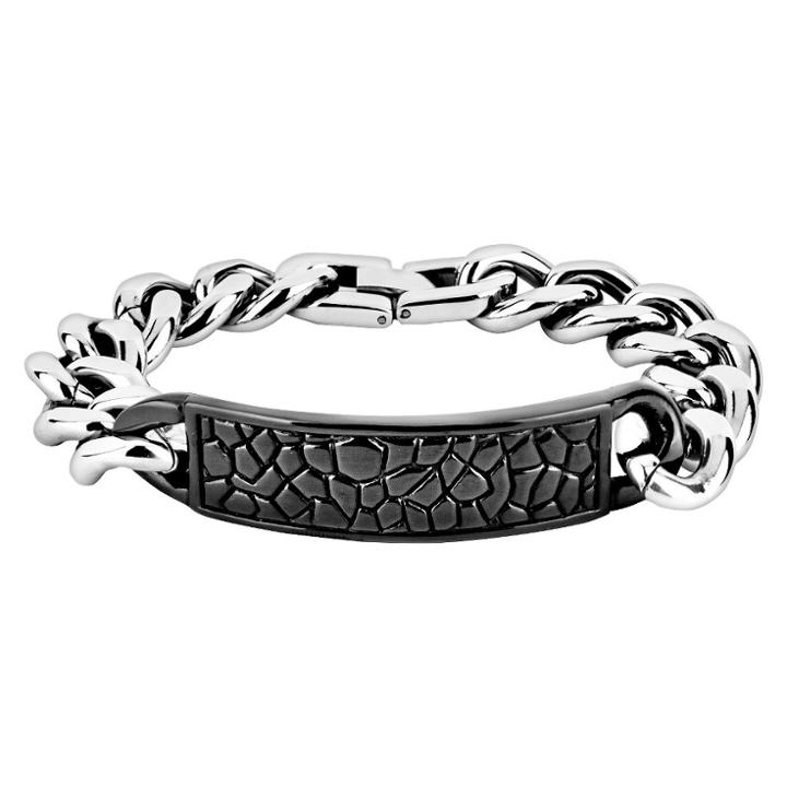 Men's Crucible Stainless Steel Reptile Texture Id Bracelet - Black, Black/silver