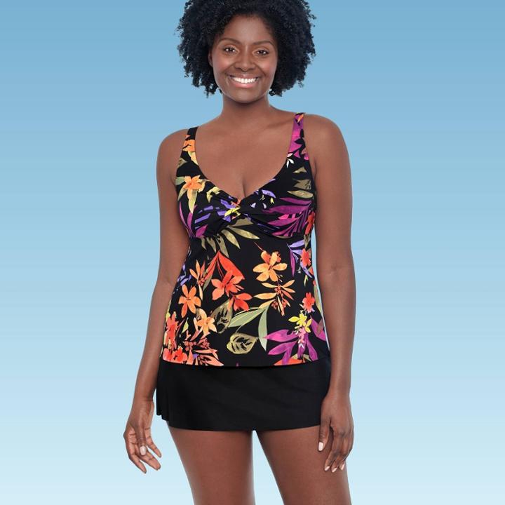 Women's Slimming Control Twist-front Tankini Top - Dreamsuit By Miracle Brands Black