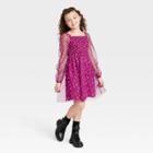 Girls' Smocked Mesh Long Sleeve Dress - Art Class Berry Pink Floral