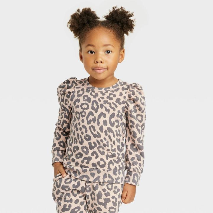 Grayson Mini Toddler Girls' Leopard Puff Sleeve Sweatshirt - Brown