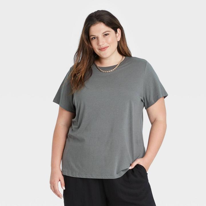 Women's Plus Size Short Sleeve T-shirt - A New Day Dark Gray