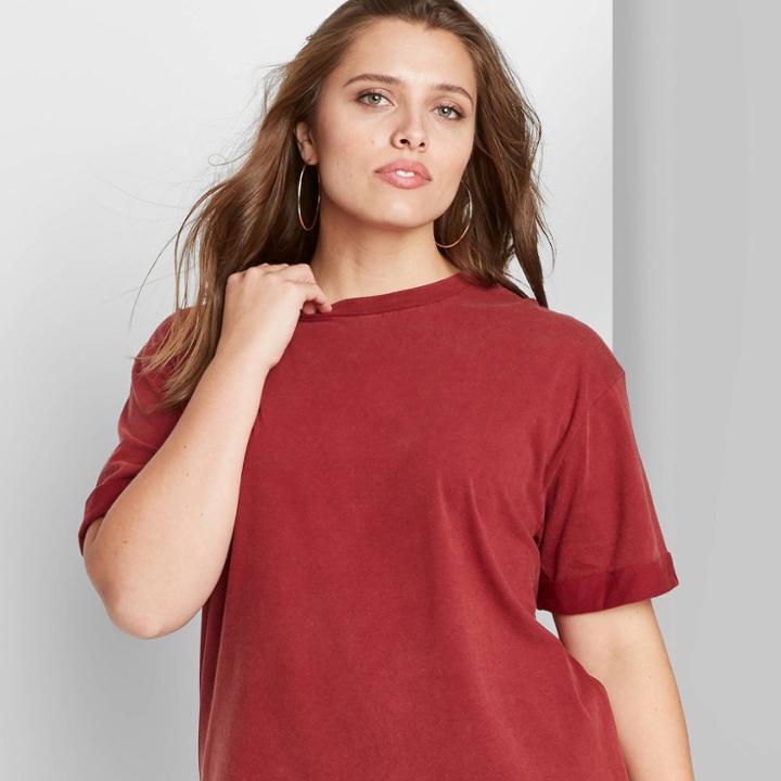 Women's Plus Size Short Sleeve T-shirt - Wild Fable Burgundy