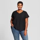 Women's Plus Size Lace V-neck Short Sleeve T-shirt - Ava & Viv Black