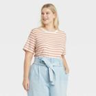 Women's Plus Size Striped Short Sleeve Rib T-shirt - A New Day