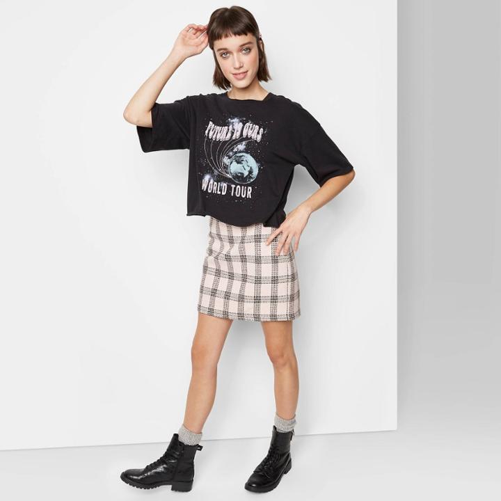 Women's Plaid Tweed Mini A-line Skirt - Wild Fable Pink