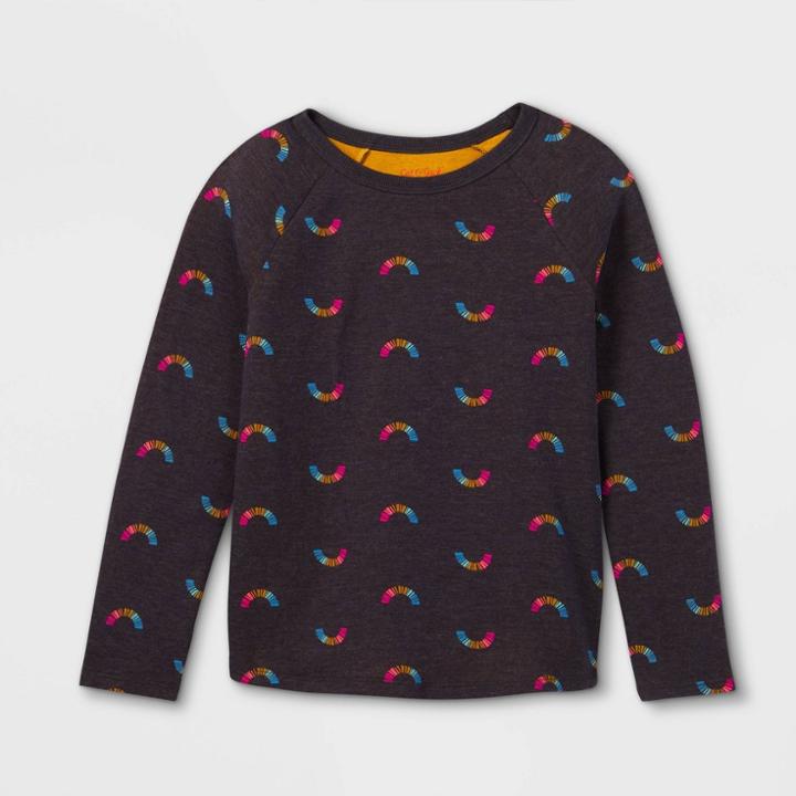 Girls' Printed Double-knit Long Sleeve T-shirt - Cat & Jack Charcoal Gray