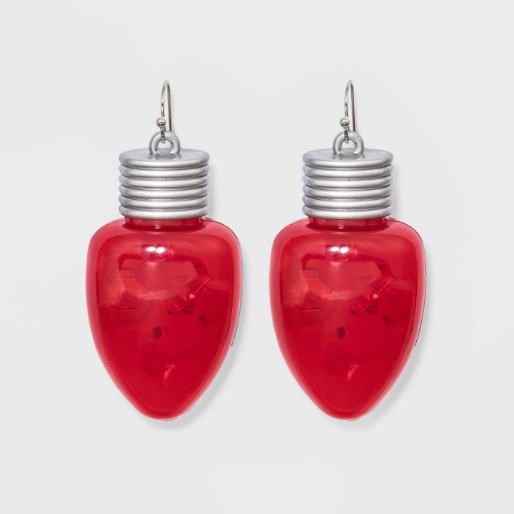 Charlotte Light Up Light Bulb Novelty Earrings - Red, Women's