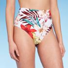 Women's Ribbed Medium Coverage High Waist Bikini Bottom - Kona Sol White Floral S, Women's, Size: Small,