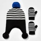Toddler Boys' 2pk Knit Trapper With Mittens - Cat & Jack 2t-5t, Black/blue/green