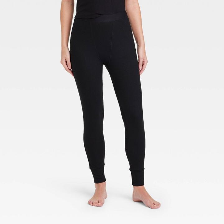 Women's Beautifully Soft Ribbed Legging Pajama Pants - Stars Above Black